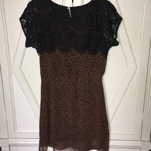 Animal printed dress with eyelash lace overlay